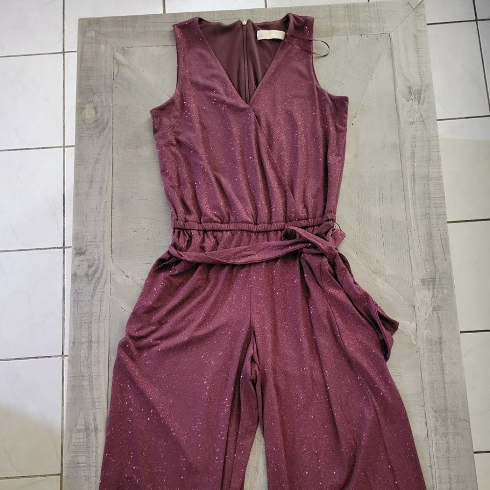 Michael Kors Purple Glitter Wrap Cropped Flutter Jumpsuit - SIZE M - PRE OWNED